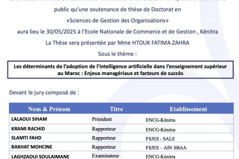 Avis de soutenance de thÃ¨se de Mme HTOUK FATIMA ZAHRA
